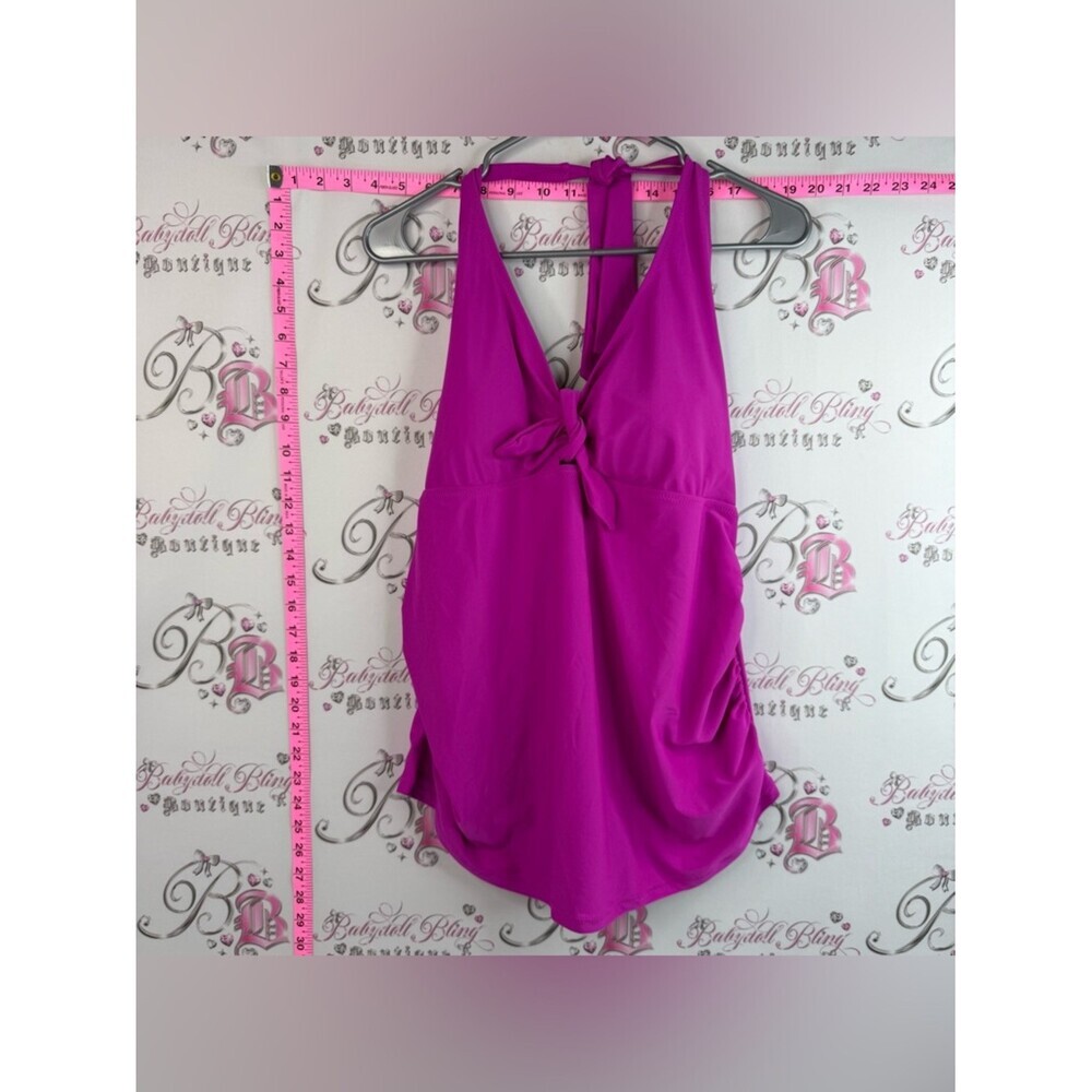 Tankini top bikini top bow tie ribbon bright Magenta Halter Tie Front Swim Top